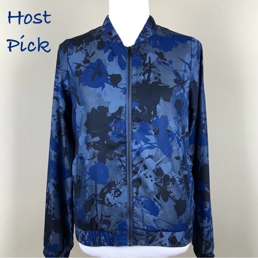 Juicy Couture Blue Floral Jacket Size XS Graphic Zipper Windbreaker Cute Boho